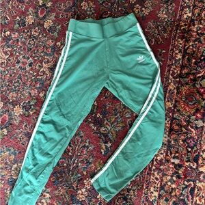 Adidas Women’s Green Joggers with White Stripes M